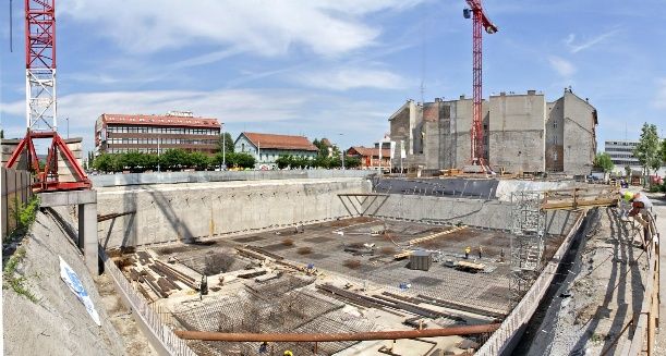 Csőtámaszos munkagödör sarokmerevítőkkel
